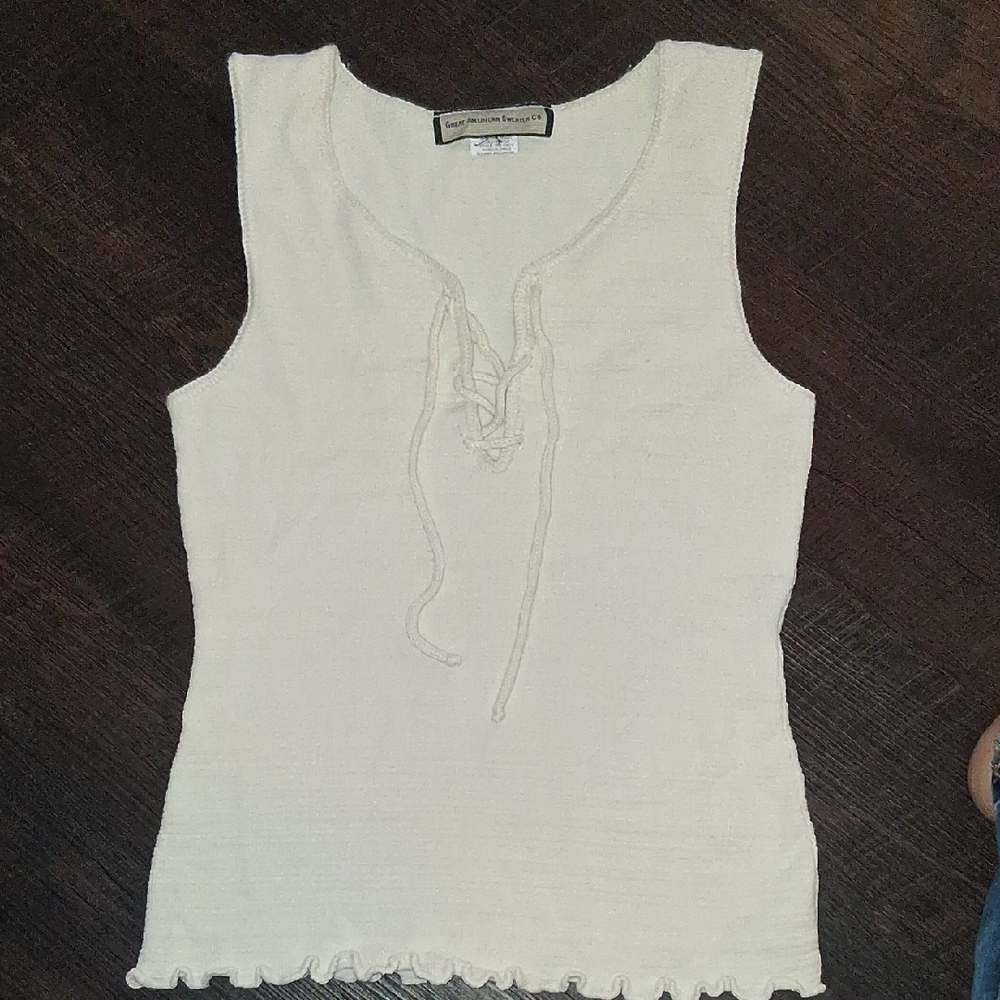 Elegant 90s Cream Colored Lace-Up Tank Top